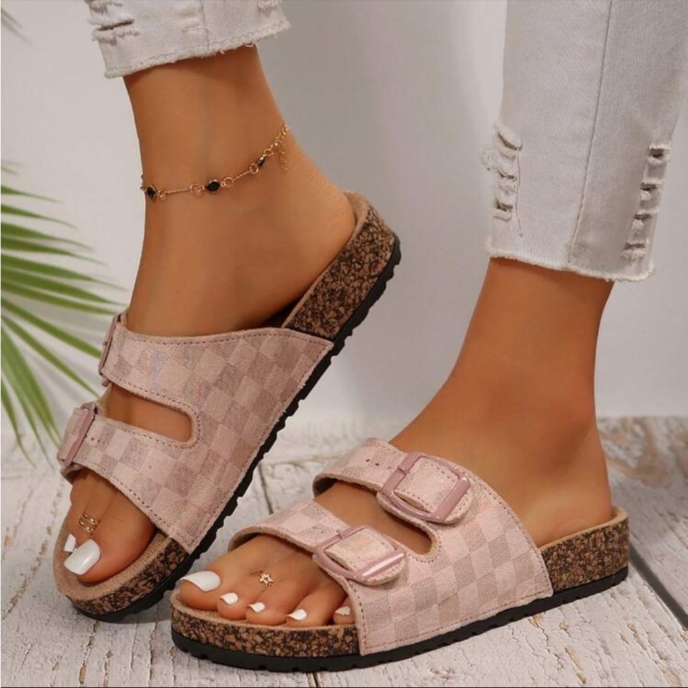 Checkered buckle Sandal - pink - Picture 1 of 6